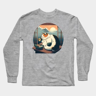 Tubby Cat with Sushi (Ukiyo AI) Long Sleeve T-Shirt